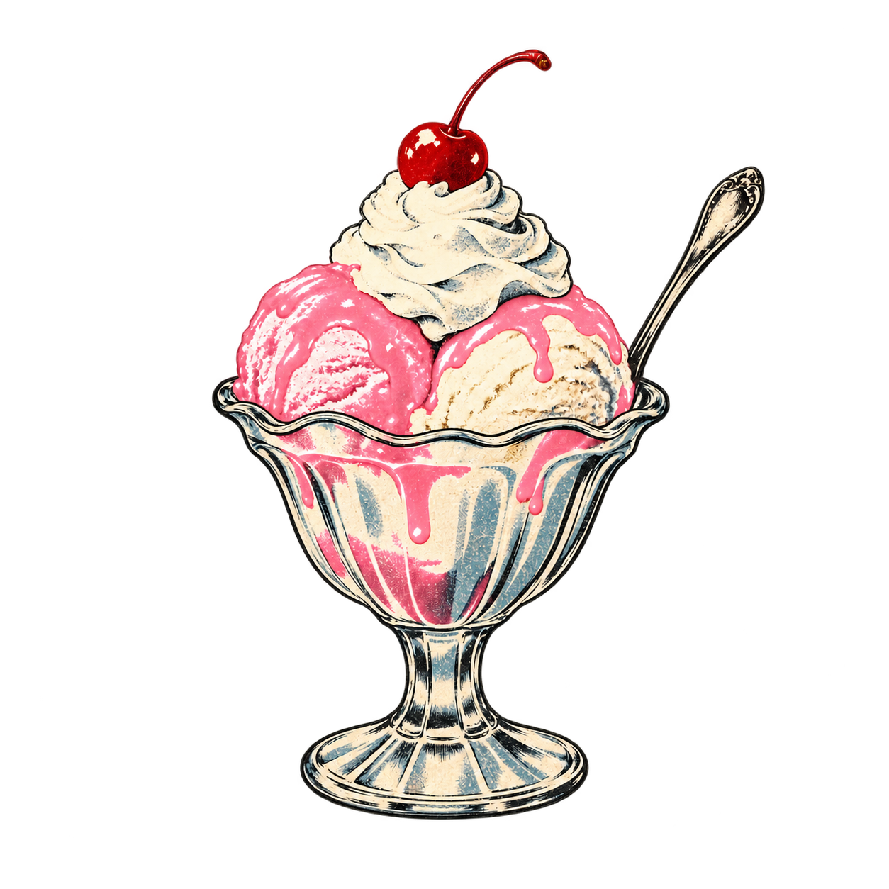 Vintage illustrated ice cream sundae